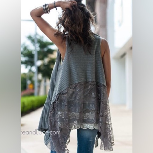 Grace & Lace flip two fit knit vest cardigan sweater shawl waterfall grey OS - Picture 8 of 9